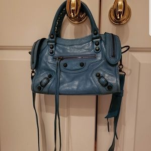 Balenciaga Mini City Blue Leather Crossbody Bag